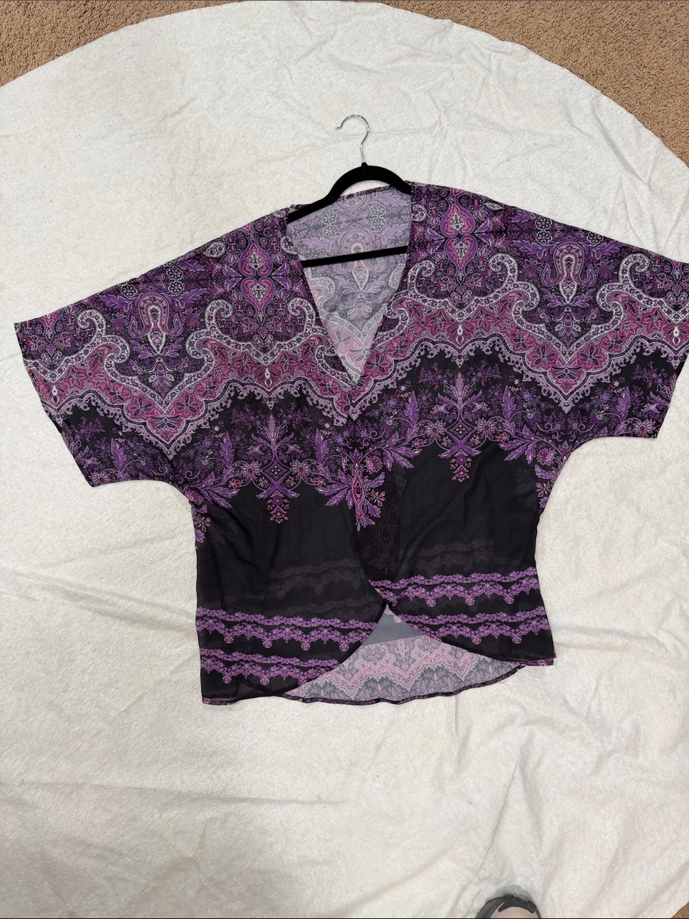 Sheer Purple Paisley Kimono Robe or Light Jacket/Cover Up for Women - Picture 6 of 8
